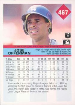 1992 Fleer #467 Jose Offerman Back