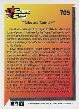 1992 Fleer #705 Today and Tomorrow (Mo Vaughn / Cecil Fielder) Back