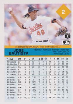 1992 Fleer #2 Jose Bautista Back