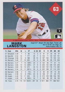 1992 Fleer #63 Mark Langston Back