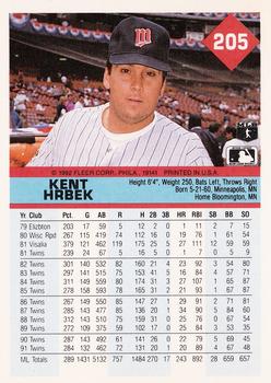 1992 Fleer #205 Kent Hrbek Back