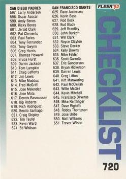 1992 Fleer #720 Checklist: Padres / Giants / Special Cards Front