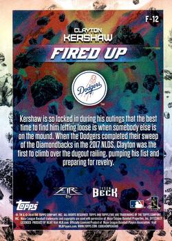 2018 Topps Fire - Fired Up Gold Minted #F-12 Clayton Kershaw Back