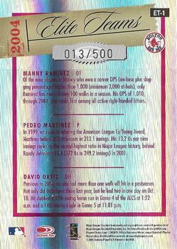 2005 Donruss Elite - Elite Teams Red #ET-1 Manny Ramirez / Pedro Martinez / David Ortiz  Back