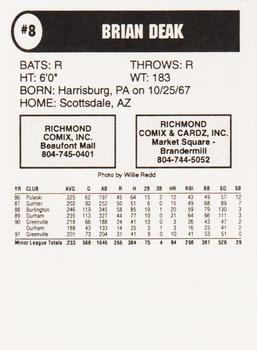1992 Comix Richmond Braves #NNO Brian Deak Back