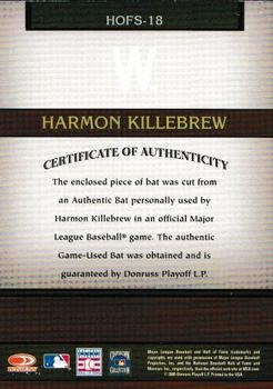 2005 Donruss Greats - Hall of Fame Souvenirs Signature Material Bat #HOFS-18 Harmon Killebrew Back