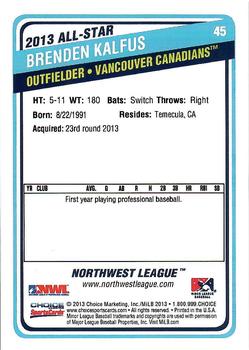 2013 Choice Northwest League All-Star Game #45 Brenden Kalfus Back