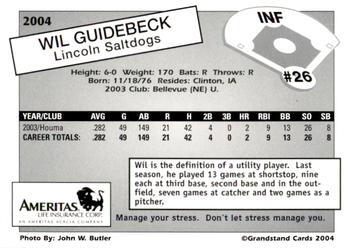 2004 Grandstand Lincoln Saltdogs #9 Wil Guidebeck Back