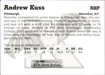 2004 Keene Swamp Bats #15 Andrew Kuss Back