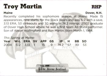 2004 Keene Swamp Bats #17 Troy Martin Back