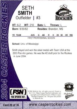 2004 MultiAd Casper Rockies #29 Seth Smith Back