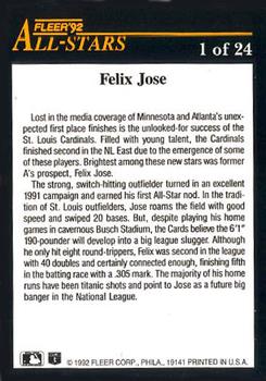 1992 Fleer - All-Stars #1 Felix Jose Back