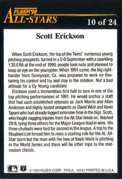 1992 Fleer - All-Stars #10 Scott Erickson Back