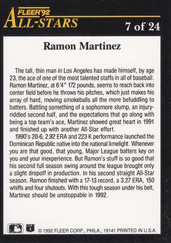 1992 Fleer - All-Stars #7 Ramon Martinez Back