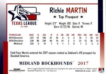 2017 Grandstand Texas League Top Prospects #13 Richie Martin Back