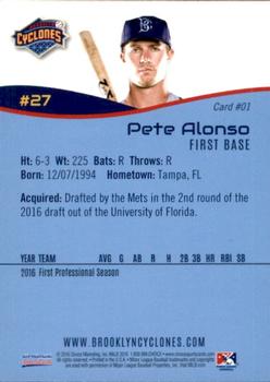 2016 Choice Brooklyn Cyclones #1 Pete Alonso Back