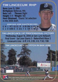 2006 Grandstand San Jose Giants Update #NNO Tim Lincecum Back