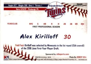 2016 Grandstand Elizabethton Twins #16 Alex Kirilloff Back