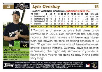 2005 Topps Opening Day #4 Lyle Overbay Back