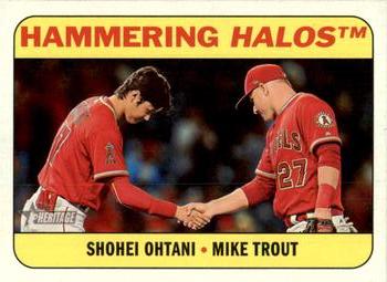 2018 Topps Heritage - Combo Cards #CC-1 Hammering Halos (Shohei Ohtani / Mike Trout) Front