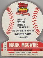 1991 Topps Stand-Ups - Clear #26 Mark McGwire Back