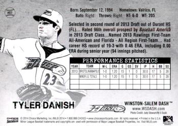 2014 Choice Winston-Salem Dash #7 Tyler Danish Back
