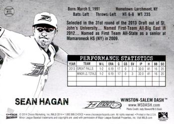 2014 Choice Winston-Salem Dash #11 Sean Hagan Back