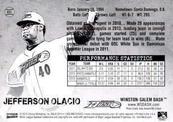 2014 Choice Winston-Salem Dash #21 Jefferson Olacio Back
