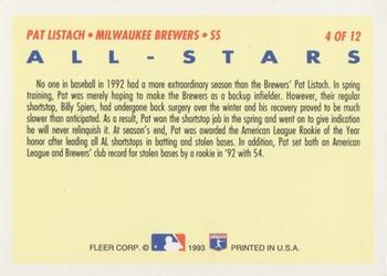 1993 Fleer - All-Stars (Series Two American League) #4 Pat Listach Back