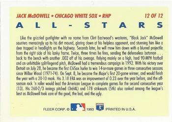 1993 Fleer - All-Stars (Series Two American League) #12 Jack McDowell Back