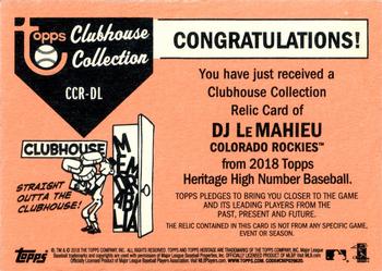 2018 Topps Heritage - Clubhouse Collection Relics High Number #CCR-DL DJ LeMahieu Back