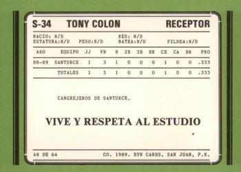 1988-89 BYN Puerto Rico Winter League Update #48 Tony Colon Back