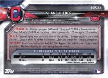 2018 Bowman Chrome - Prospects Orange Shimmer Refractor #BCP213 Shane Bieber Back