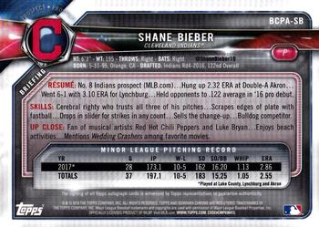 2018 Bowman Chrome - Prospects Autographs Orange Wave Refractor #BCPA-SB Shane Bieber Back