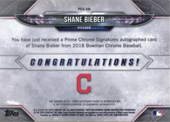 2018 Bowman Chrome - Prime Chrome Signatures Orange Refractors #PCS-SB Shane Bieber Back
