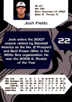 2007 Charlotte Knights Team Issue #8 Josh Fields Back