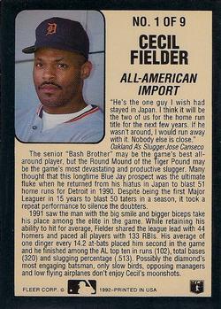 1992 Fleer - Lumber Company #1 Cecil Fielder Back