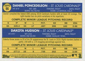 2019 Topps Heritage #96 Cardinals 2019 Rookie Stars (Daniel Poncedeleon / Dakota Hudson) Back