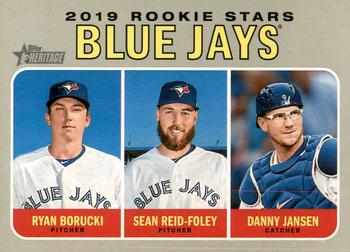 2019 Topps Heritage #376 Blue Jays 2019 Rookie Stars (Ryan Borucki / Sean Reid-Foley / Danny Jansen) Front