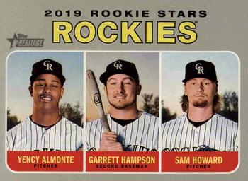 2019 Topps Heritage #396 Rockies 2019 Rookie Stars (Yency Almonte / Garrett Hampson / Sam Howard) Front