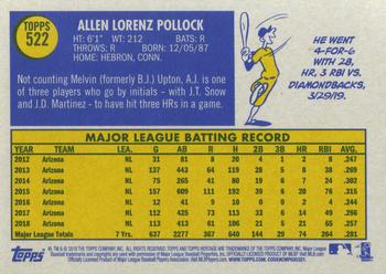 2019 Topps Heritage #522 A.J. Pollock Back