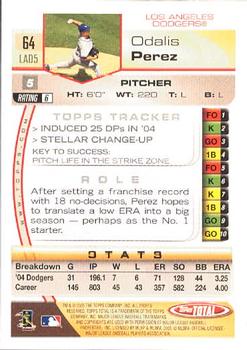 2005 Topps Total #64 Odalis Perez Back