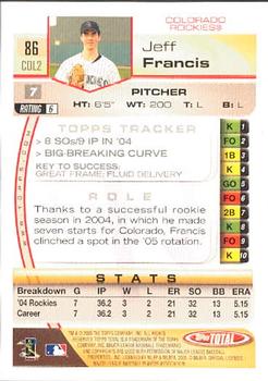2005 Topps Total #86 Jeff Francis Back