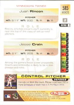 2005 Topps Total #585 Jesse Crain / Juan Rincon Back