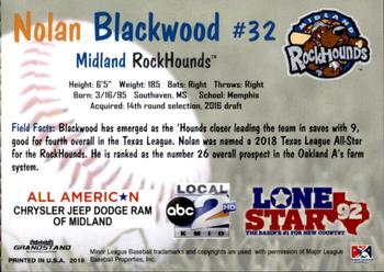 2018 Grandstand Midland RockHounds #2 Nolan Blackwood Back