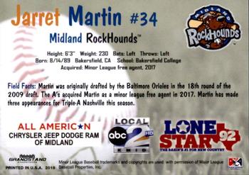 2018 Grandstand Midland RockHounds #15 Jarret Martin Back
