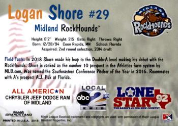 2018 Grandstand Midland RockHounds #21 Logan Shore Back