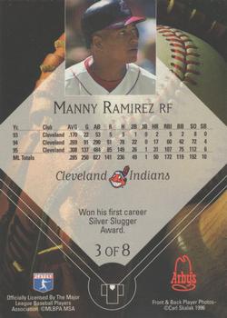 1996 Arby's Cleveland Indians 1995 Tribe Milestones #3 Manny Ramirez Back
