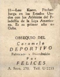 1945-46 Caramelo Deportivo Cuban League #21 Lou Knerr Back