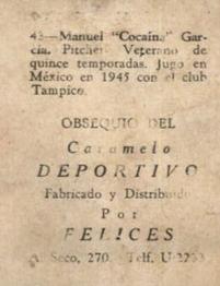 1945-46 Caramelo Deportivo Cuban League #43 Manuel Garcia Back